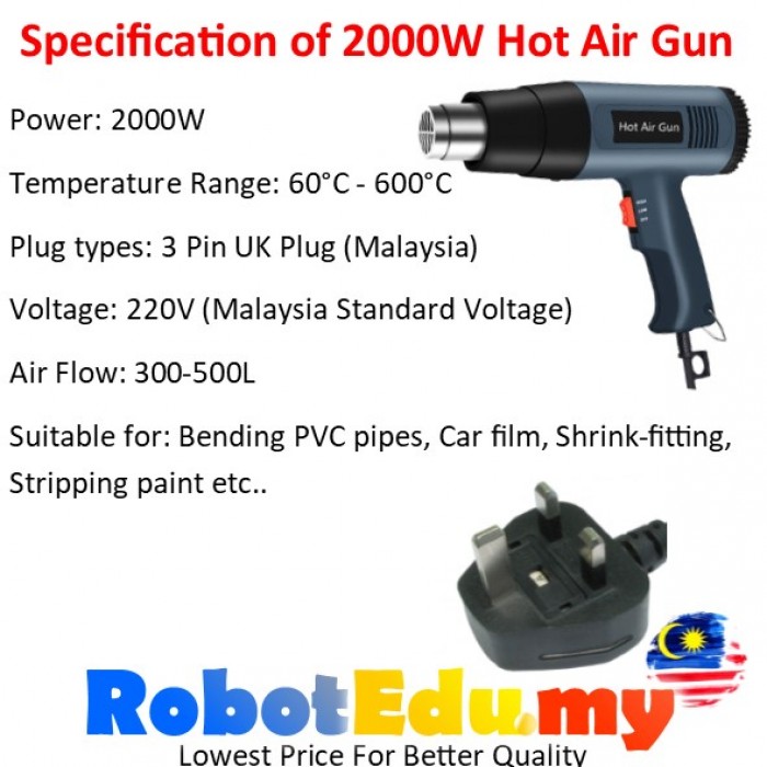 300W Light / 2000W Heavy Duty Hand Hold Hot Air High Temperature Heat