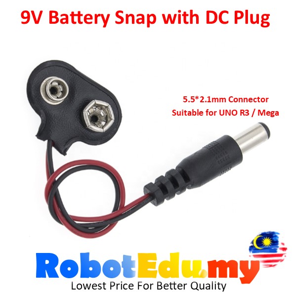 9V Battery Holder Connector Snap 2.1mm DC Plug Adapter T Type for